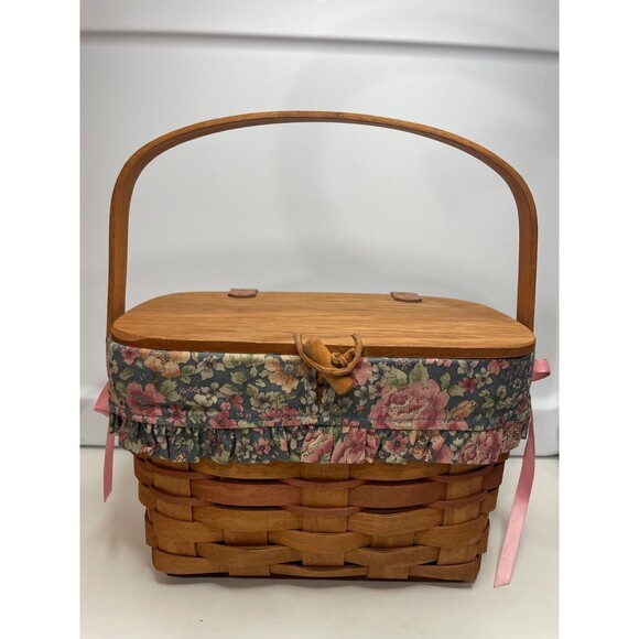 Longaberger 1991 Mothers Day LID Purse Basket / Floral Fabric Liner (Retired) - Picture 1 of 13